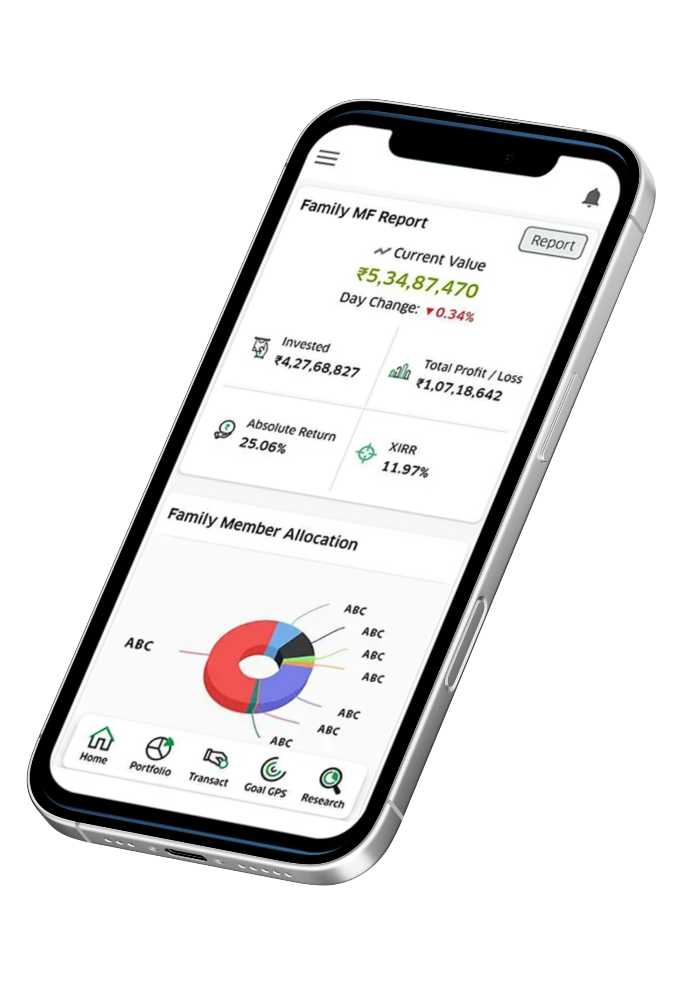 Portfolio Analysis screen in the Wealth Elite app